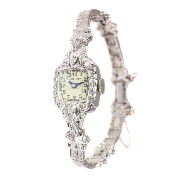 American Art Deco diamond platinum ladies watch brand Hamilton